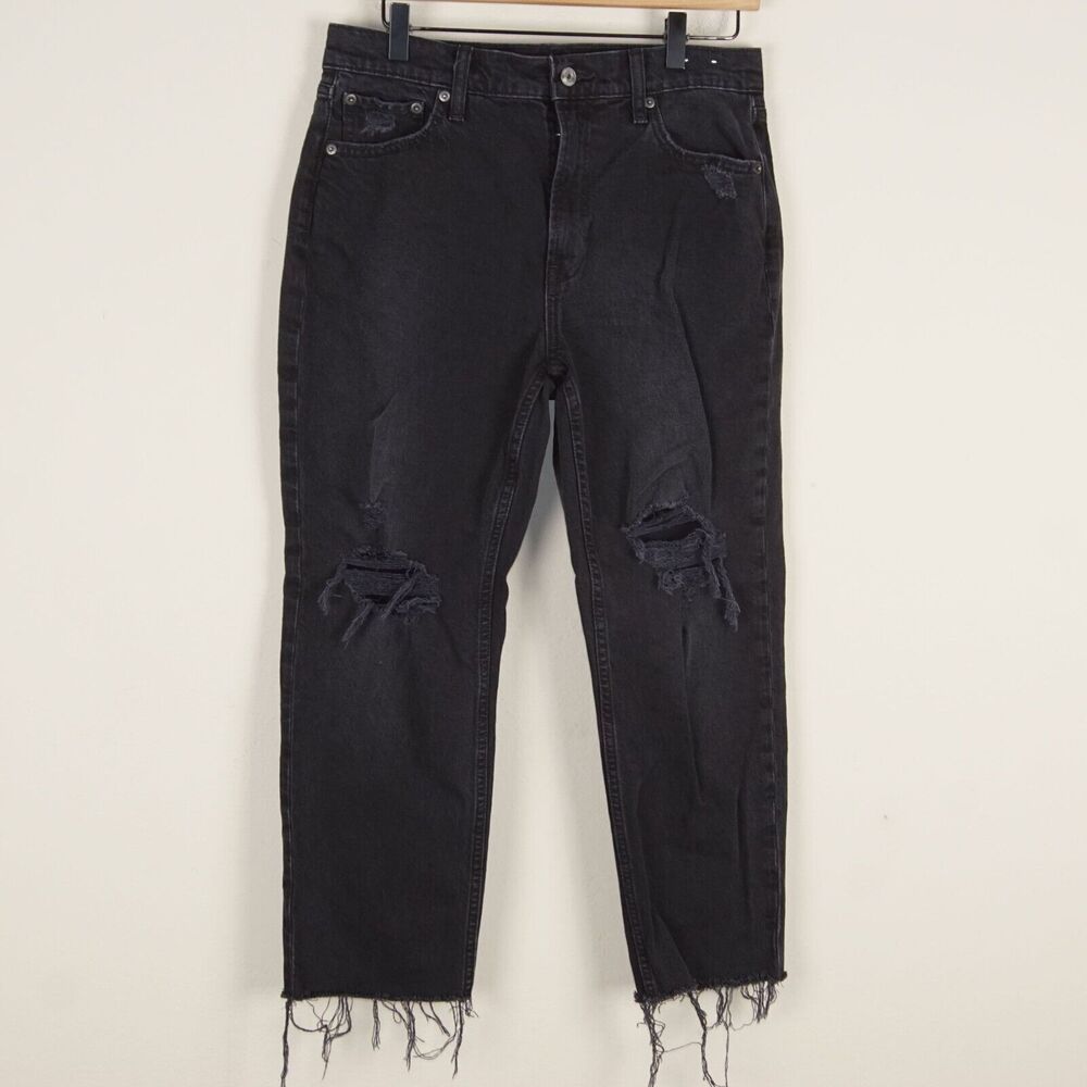 Gap High Rise CHeeky Straight Worn Black Destory Jeans Womens Sz 30 / 10 P